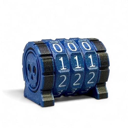 Lixusia Life Counter Health Tracker für Brettspiele, TTRPGs und Kartenspiele mit Totenkopf-Symbol, kompatibel mit MTG, 3 blaue Räder mit weißen Zahlen von Lixusia