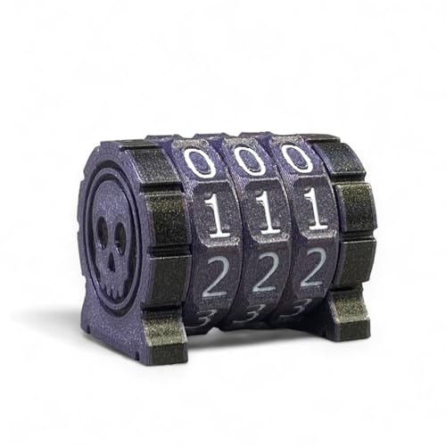 Lixusia Life Counter Health Tracker für Brettspiele, TTRPGs und Kartenspiele mit Totenkopf-Symbol, kompatibel mit MTG, 3 lila Räder mit weißen Zahlen von Lixusia