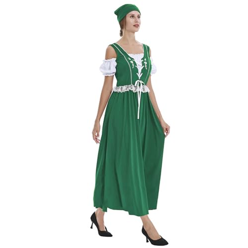 Liyuera Faschingskostüm Damen Karneval Damen-Bierfest-Manor-Kleidungsset, traditionelle ethnische Kleidung mit Stirnband-Kleidung Mittelalter Kleidung (Green, M) von Liyuera
