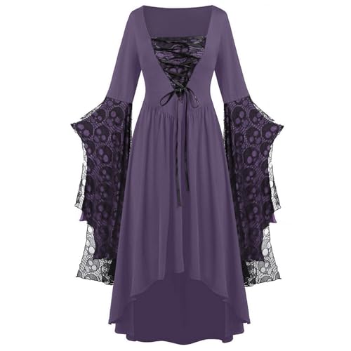 Liyuera Kostüm Damen Fasching Karnevalskostüme Gothic-Kleidung für Frauen, Halloween, Spitze, Punk-Kleid, Übergröße, Retro-Kleid, mittelalterliches Kostüm Renaissance Kleid (Purple, XL) von Liyuera