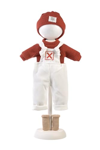 Llorens 1004203 Puppenkleidung für 42 cm Puppen, Kleider-Set mit weißer Latzhose, Strickpullover und Strickmütze in rot, Puppenoutfit, Puppenzubehör von Llorens