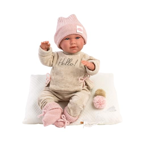 Llorens 1017420 Puppe Mimi, mit blauen Augen und weichem Körper, Babypuppe inkl. Outfit, Schnuller, Schnullerkette und weichem Kissen, 42cm von Llorens