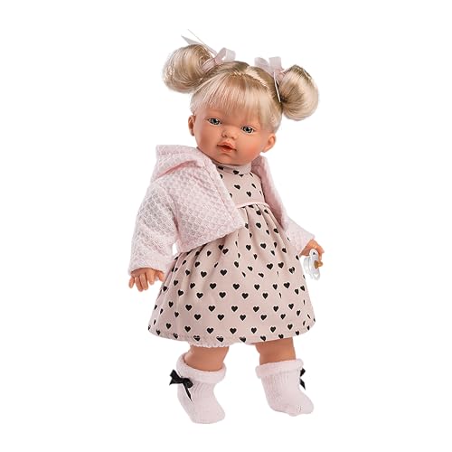 Llorens 1033144 Puppe Roberta mit blonden Haaren und blauen Augen, Babypuppe mit weichem Körper, inkl. Schnuller, 33 cm von Llorens