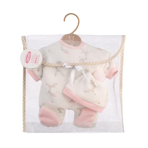 Llorens 1063206 Puppenkleidung für 32cm Puppen, rosa Pyjama Set mit niedlichen Häschen, Puppenschlafanzug mit Schlafmütze, Puppenzubehör von Llorens