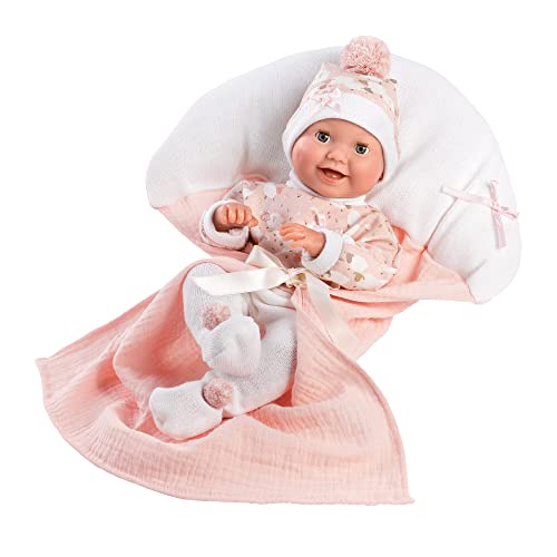 Llorens 1063596 Puppe Bimba, mit blauen Augen und weichem Körper, Babypuppe mit Schlafaugen, inkl. rosa Outfit, Schnuller und weicher Decke, 35cm von Llorens