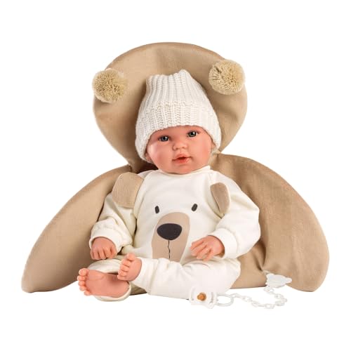 Llorens 1063645 Babypuppe, mit blauen Augen und weichem Körper, Puppe inkl. Outfit mit Bären-Motiv, Schnuller, Schnullerkette und Flauschiger Decke, 36cm von Llorens