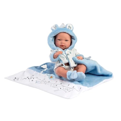 Llorens 1073897 Puppe Nico, mit blauen Augen und festem Körper, Badepuppe inkl. blauem Outfit, Schnuller und weicher Decke, 40cm von Llorens