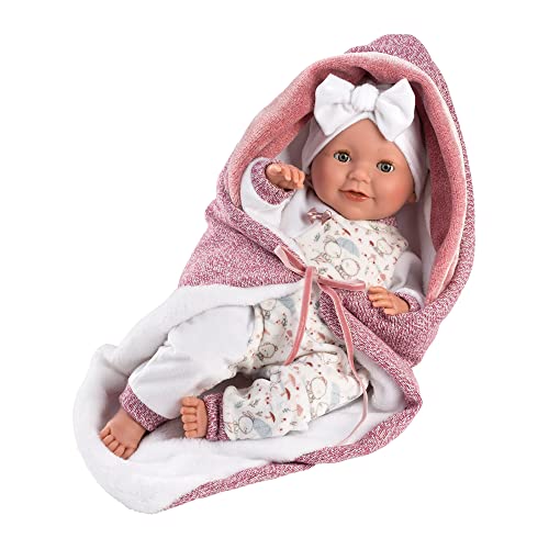 Llorens 1074040 Puppe Heidi, mit blauen Augen Körper, Babypuppe mit Schlafaugen, inkl. rosa Outfit, Schnuller, Schnullerkette und weicher Kapuzendecke, 42cm, 42 cm von Llorens