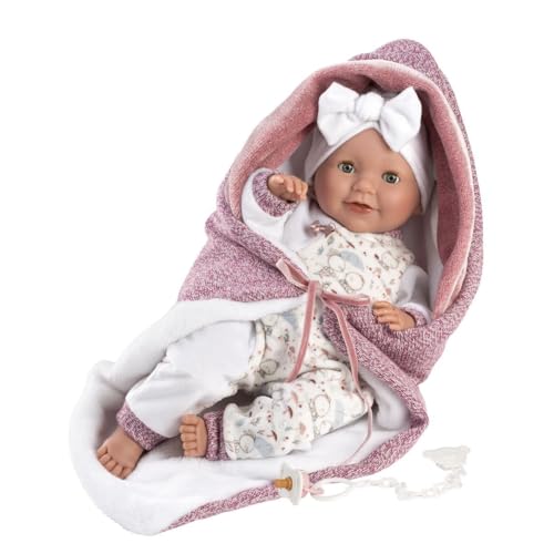 Llorens 1074040 Puppe Heidi, mit blauen Augen und weichem Körper, Babypuppe mit Schlafaugen, inkl. rosa Outfit, Schnuller, Schnullerkette und weicher Kapuzendecke, 42 cm von Llorens