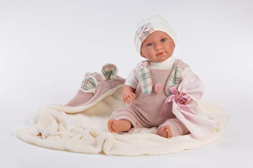 Llorens Puppenmädchen Mimi mit blauen Augen und weichem Körper, Babypuppe im rosa Strampler, inklusive Decke, Schnuller und Schnullerkette, 42 cm von Llorens