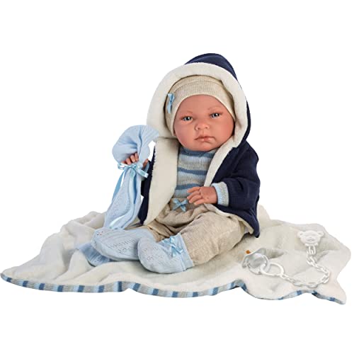 Llorens 1073857 Puppe Nico, mit blauen Augen, Babypuppe mit Vinylkörper, inkl. Decke, Schnuller und Schnullerkette, Puppenjunge, New Born, 40 cm von Llorens