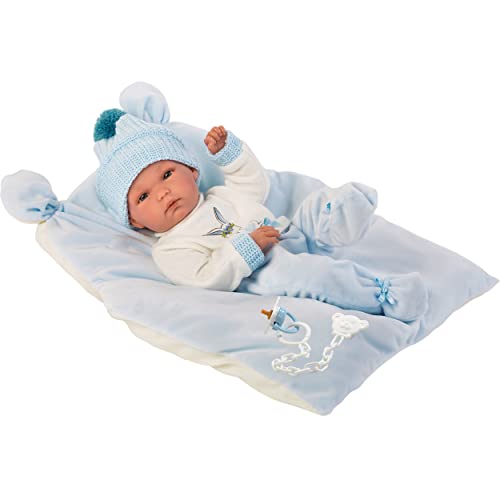 Llorens 63555 Bimbo - Babypuppe mit Schlafanzug und Wollmütze, mehrfarbig, 35 cm von Llorens