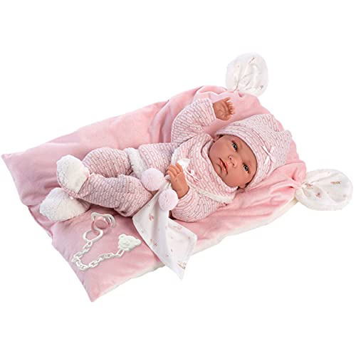 Llorens 73860 Puppe Nica, mit blauen Augen und Vinyl-Körper, Babypuppe inkl. rosa Outfit, Schmusedecke, Schnuller, Schnullerkette und weichem Kissen, 40cm von Llorens