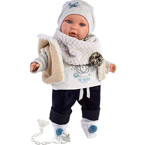 Llorens Puppe Enzo mit blauen Augen, Babypuppe mit weichem Körper, Puppenjunge inkl. trendigem Outfit und Schnuller, 42 cm von Llorens