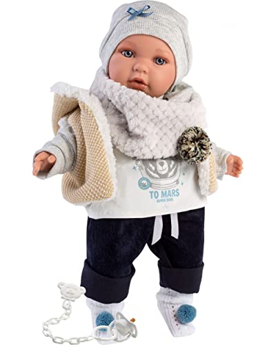 Llorens Puppe Enzo mit blauen Augen, Babypuppe mit weichem Körper, Puppenjunge inkl. trendigem Outfit und Schnuller, 42 cm von Llorens