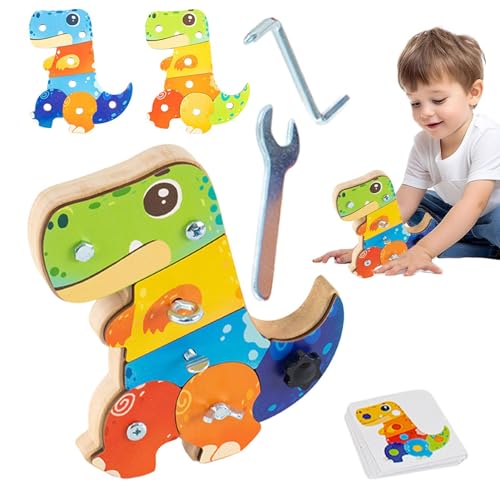 Lnhgh Dinosaurier-Sensorbrett, Dinosaurier-Schraubspielzeug | Montessori Holz-Sensorbrett - Niedliches Cartoon-Sensorspielzeug, Mehrzweck-Sensorbrett für Jungen und Mädchen von Lnhgh