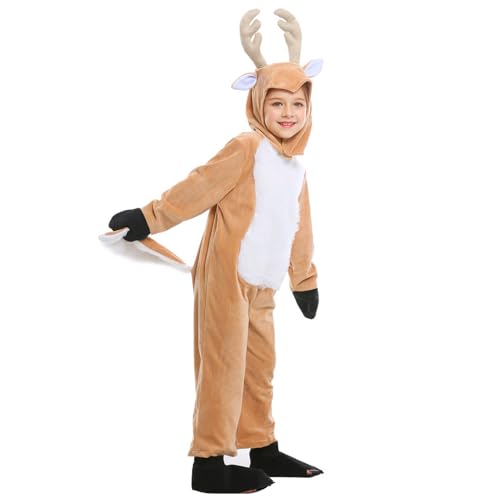 Lnhgh Kinder Rentier Kostüm, Kinder Reindeer Kostüm Weihnachten Cosplay, 3-13 Jahre Strampler Anzug Niedlich für Schlafenszeit Winterfest Geburtstag Bühne von Lnhgh