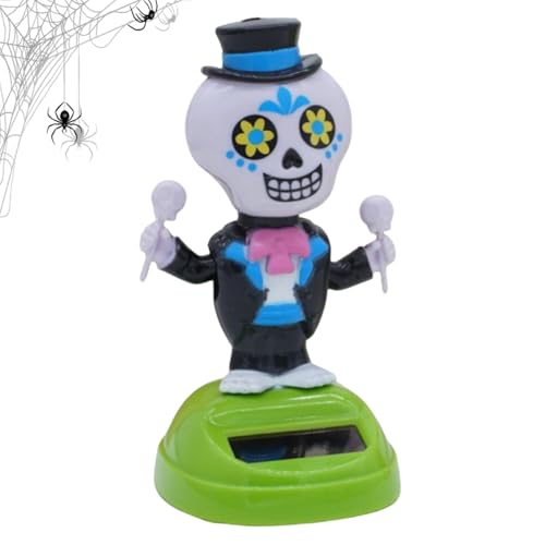 Lnhgh Solar Armaturenbrett Figuren - Halloween Solar Wackelskelett Mit Beweglichem Kopf - Gruselige Wackelpuppen Schüttelfigur Für Schreibtisch, Autoinnenraum, Wohnkultur, Partys & von Lnhgh