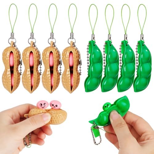 8 Pack Squeeze Bean Schlüsselanhänger, Fidget Toys, Squishy Erbsenkapsel, Sojabohnen Fidget Toys für Anti-Angst,Party Favor Spielzeug,Klassenzimmer Prämien von Lnjya