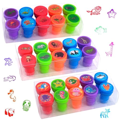 Lnjya 30 Stück Stempel Kinder Stempelset,Mehrfarbige Tiere Stempelset,Dinosaurier Stempelset,Meeresleben Stempel für Party Taschenfüller,Kindergeburtstag Partygeschenk von Lnjya