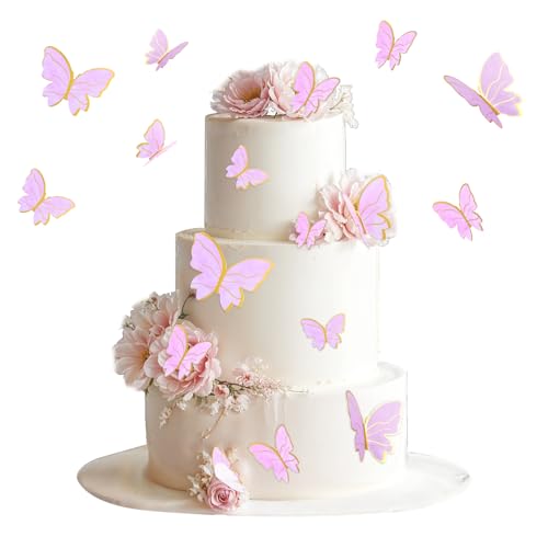 Lnngub Cupcake-Topper mit Schmetterlings-Motiv, violetter Goldrand, gemischte Größen, Schmetterlings-Kuchendekorationen für Damen, Geburtstag, Party, Hochzeitstag, violette Schmetterlinge für von Lnngub