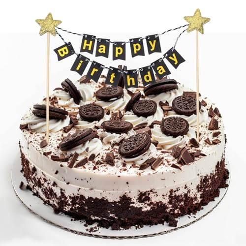 Lnngub Kuchenbanner "Happy Birthday", personalisiertes Geburtstagsbanner und goldener Stern-Kuchenaufsatz-Set für Party-Dekorationen, Babyparty, Party, Backdekoration Lnngub Kuchenbanner "Happy Birthday", personalisiertes Geburtstagsbanner und goldener Stern-Kuchenaufsatz-Set für Party-Dekorationen, Babyparty, Party, Backdekoration von Lnngub