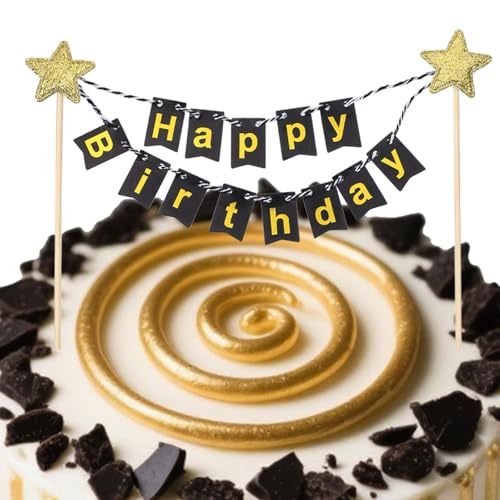 Lnngub Kuchenbanner "Happy Birthday", personalisiertes Geburtstagsbanner und goldener Stern-Kuchenaufsatz-Set für Party-Dekorationen, Babyparty, Party, Backdekoration Lnngub Kuchenbanner "Happy Birthday", personalisiertes Geburtstagsbanner und goldener Stern-Kuchenaufsatz-Set für Party-Dekorationen, Babyparty, Party, Backdekoration von Lnngub