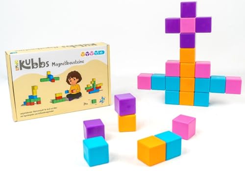 LoMaKo KUBBS by Lotta | 24 Magnetbausteine XL 3,5cm - Blocks magnetische Würfel & Bausteine | pädagogisches Montessori & Motorik Lernspielzeug zur Förderung der Kreativität - Mint | Set 2 von LoMaKo