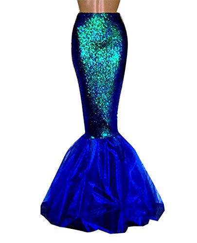 Loalirando Damen Meerjungfrau Kostüm Halloween Mermaid Bühnenkostüme Pailletten Maxirock Cosplay Karneval Abendkleid (Blau, L) von Loalirando