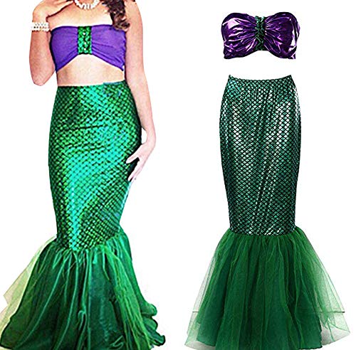 Loalirando Damen Meerjungfrau Kostüm Halloween Mermaid Bühnenkostüme Pailletten Maxirock Cosplay Karneval Abendkleid (Mermaid, 2XL) von Loalirando