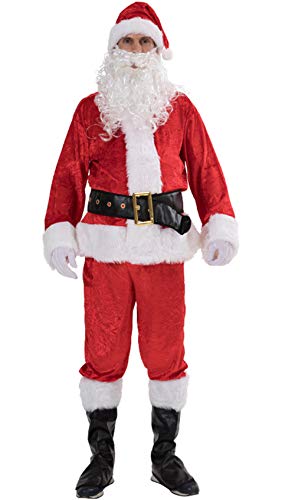 Loalirando Weihnachtsmann Nikolauskostüm Kostüm für Herren Mit- Mütze, Bart, Glocken,Gürtel,Stiefel und Handschuhe,Größe S-3XL,8-teilig,Rot (Rot, 3XL) von Loalirando