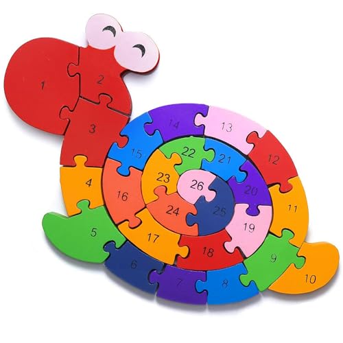Schnecke Zahlenpuzzle Holzspielzeug | Zahlen und Buchstaben | Pädagogisches Spielzeug für klein-Kinder ab 3 Jahre mit Sicherung von Lobome