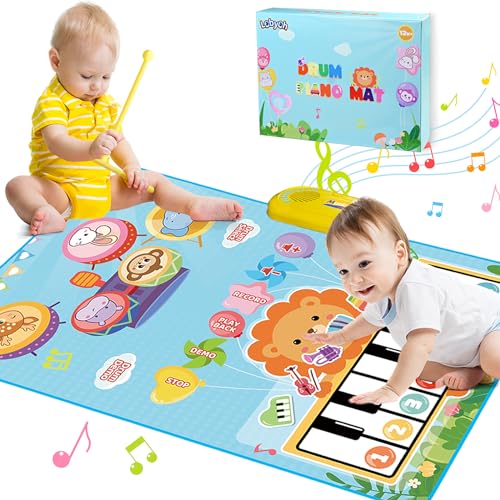 Lobyoh Baby Spielzeug 1 Jähr, 2-in-1-Musikmatte Piano Matte für Kleinkinder, Trommelspielzeug, Pädagogische Geschenke für Jungen Mädchen 1 2 3 4 5 Jahren von Lobyoh