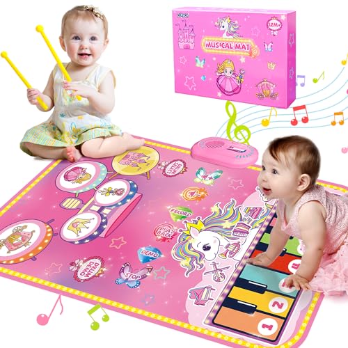 Lobyoh Baby Spielzeug 1 Jähr, 2-in-1-Musikmatte Piano Matte für Kleinkinder, Trommelspielzeug, Prinzessin Geschenke für Mädchen 1 2 3 4 5 Jahren von Lobyoh