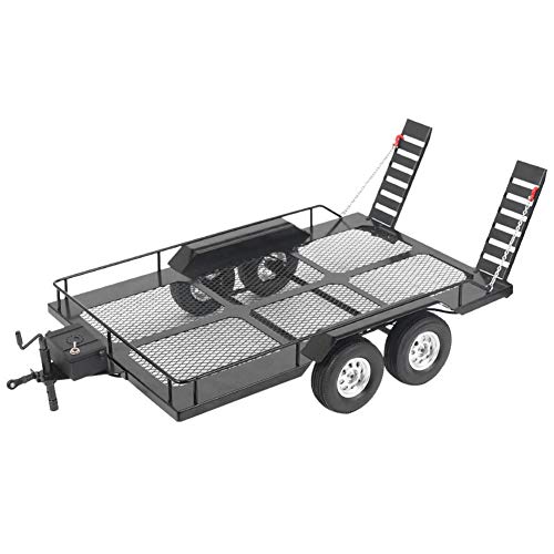 Locadence RC Trailer Metall Anhänger Kit, Schweres Auto Anhänger Accessoire mit Vier Reifen für TRX4 Axial SCX10 90046 90047 CC01 D90 D110 1/10 RC Auto von Locadence