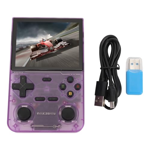 Locadence Retro Handheld Game Console, 3,5 Zoll 640X480 Bildschirm Wieder Aufladbar Dual Joystick Handheld Game Player mit 64G Karte Über 10000 Spiele für Freizeitunterhaltung (Lila) von Locadence