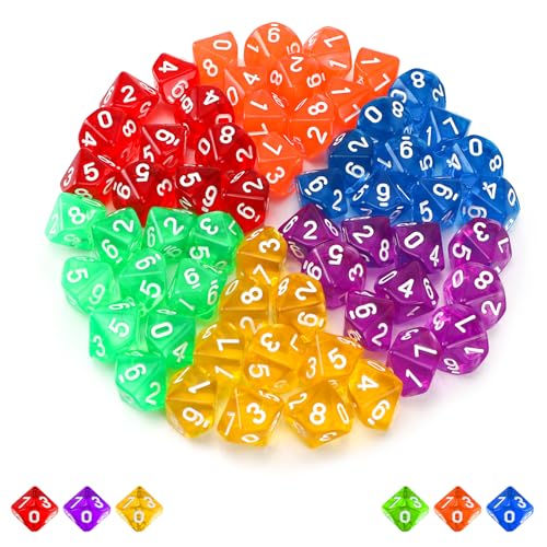 Lociban Polyedrische Würfel Set, 60 Stück Dice, 10 Seitige Bunt Würfel, D10 Spielwürfel für DND RPG MTG Tischspiele von Lociban