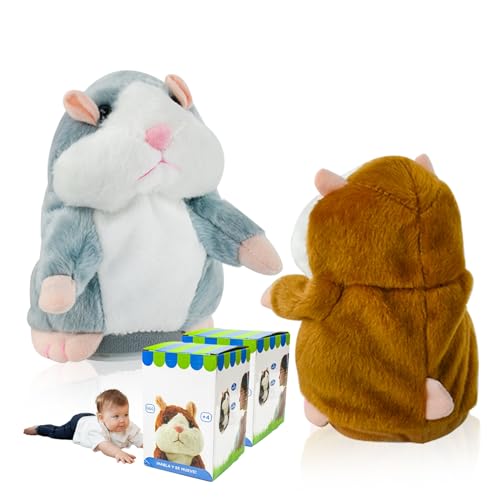 Locisne 2 sprechendes Hamster-Spielzeug-grau & braun, Nachahmung, wiederholen Sie, was Sie Sagen, Kinder-Stofftiere, interaktives elektronisches Haustier-Aufnahme-Spielzeug, süßes frühes Lerngeschenk von Locisne