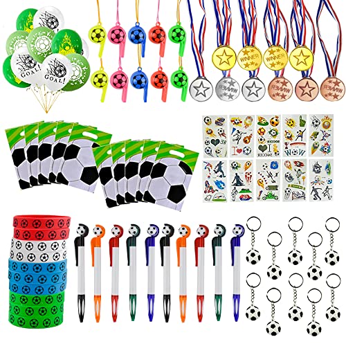 Locisne 80er Fußball Party Dekorationen: 80 Stück Fußball Ballons, Schlüsselanhänger, Silikon Armbänder, Trillerpfeifen, Medaillen, Tattoo Aufkleber, Stifte, Party Geschenk Taschen Locisne 80er Fußball Party Dekorationen: 80 Stück Fußball Ballons, Schlüsselanhänger, Silikon Armbänder, Trillerpfeifen, Medaillen, Tattoo Aufkleber, Stifte, Party Geschenk Taschen von Locisne
