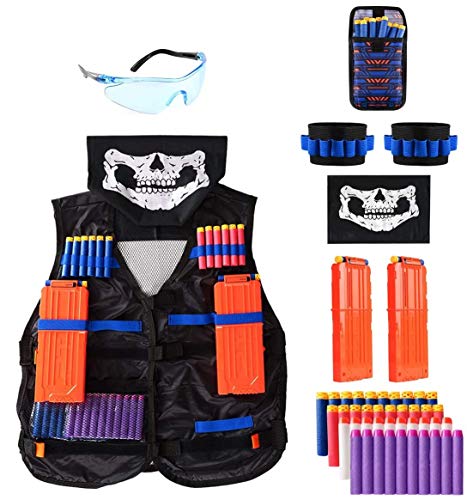 Locisne Dschungel Taktische Weste Jacke Kit für Spielzeugpistole N-Strike Elite-Serie (w/40 Schaum Darts+Schutzbrille+Gesichtsmaske+2 Reload Clip+2 Armband+Dart Bag) von Locisne