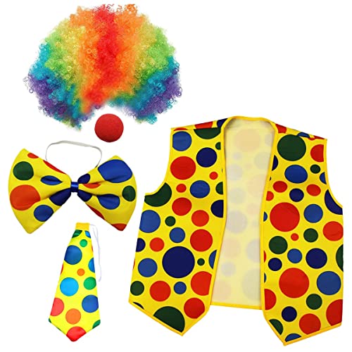 Lodokdre 5Er-Pack Clown-KostüM-Set, Clown-PerüCke, Nasenweste für Cheer, Cosplay, Partys, Karneval, Verkleidung von Lodokdre