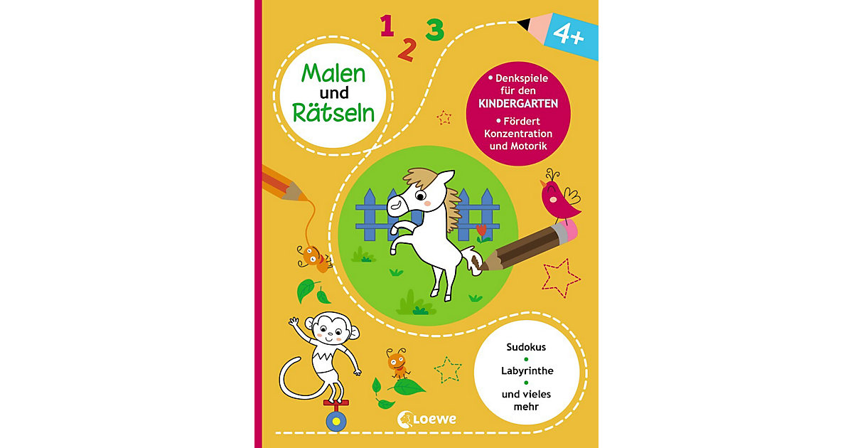 Buch - Malen und Rätseln - Denkspiele den Kindergarten (4+)  Kinder von Loewe Verlag