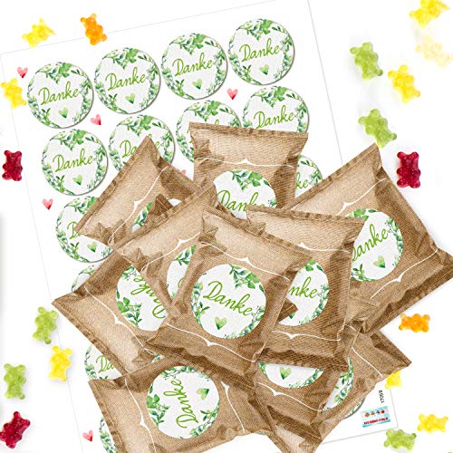 Logbuch-Verlag 24 kleine Fruchtgummi Tütchen mit Danke Aufkleber grün floral beige Give-Away Dankesgeschenk Kunden Gäste Weihnachten von Logbuch-Verlag