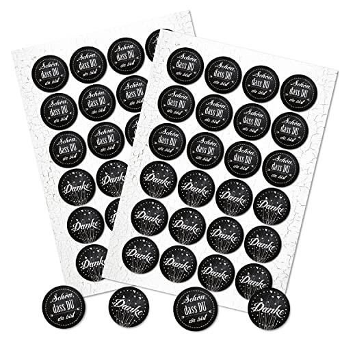 Logbuch-Verlag 48 runde Schön dass Du da bist schwarz weiß Sticker Aufkleber Hochzeit Verpackung Geschenkaufkleber Etikett von Logbuch-Verlag