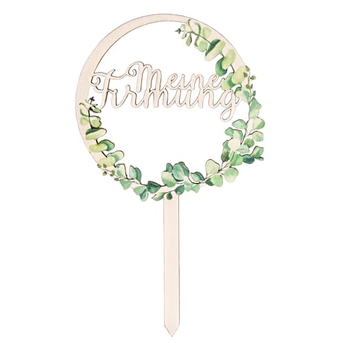Cake Topper Heilige Firmung: Tortendeko aus Holz, Caketopper Eukalyptus, Tortenstecker Firmtorte, Kuchendeko für Junge & Mädchen, Tortentopper Hergestellt in Deutschland, Kuchedekor, 20 x 12 cm von Logbuch-Verlag