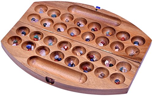 LOGOPLAY Bao - Hus - Kalaha - oval 35cm lang - Bohnenspiel - Muschelspiel - Edelsteinspiel - Steinchenspiel aus Samena-Holz von LOGOPLAY