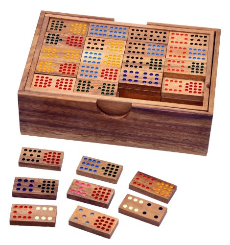 LOGOPLAY Domino Doppel 15 - Legespiel - Gesellschaftsspiel aus Holz mit 136 Spielsteinen von LOGOPLAY
