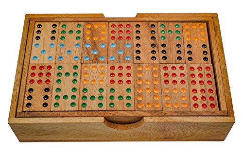 LOGOPLAY Domino Doppel 9 - Legespiel - Gesellschaftsspiel aus Holz mit 56 Spielsteinen von LOGOPLAY