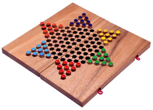 LOGOPLAY Halma Gr. L - Stern Halma - Chinese Checkers - Strategiespiel - Gesellschaftsspiel aus Holz mit klappbarem Spielbrett von LOGOPLAY