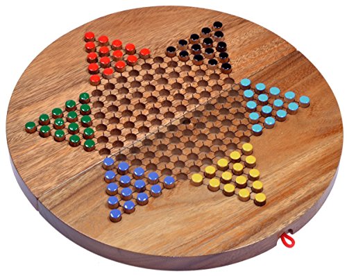 LOGOPLAY Halma Gr. XL - Stern Halma - Chinese Checkers - Strategiespiel - Gesellschaftsspiel aus Holz mit rundem, klappbarem Spielbrett von LOGOPLAY